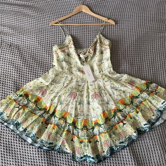 🌸HOST PICK🌸 CAMILLA Short Dress With Tie Front Sundowners M AU 12 Linen Summer - Picture 11 of 13